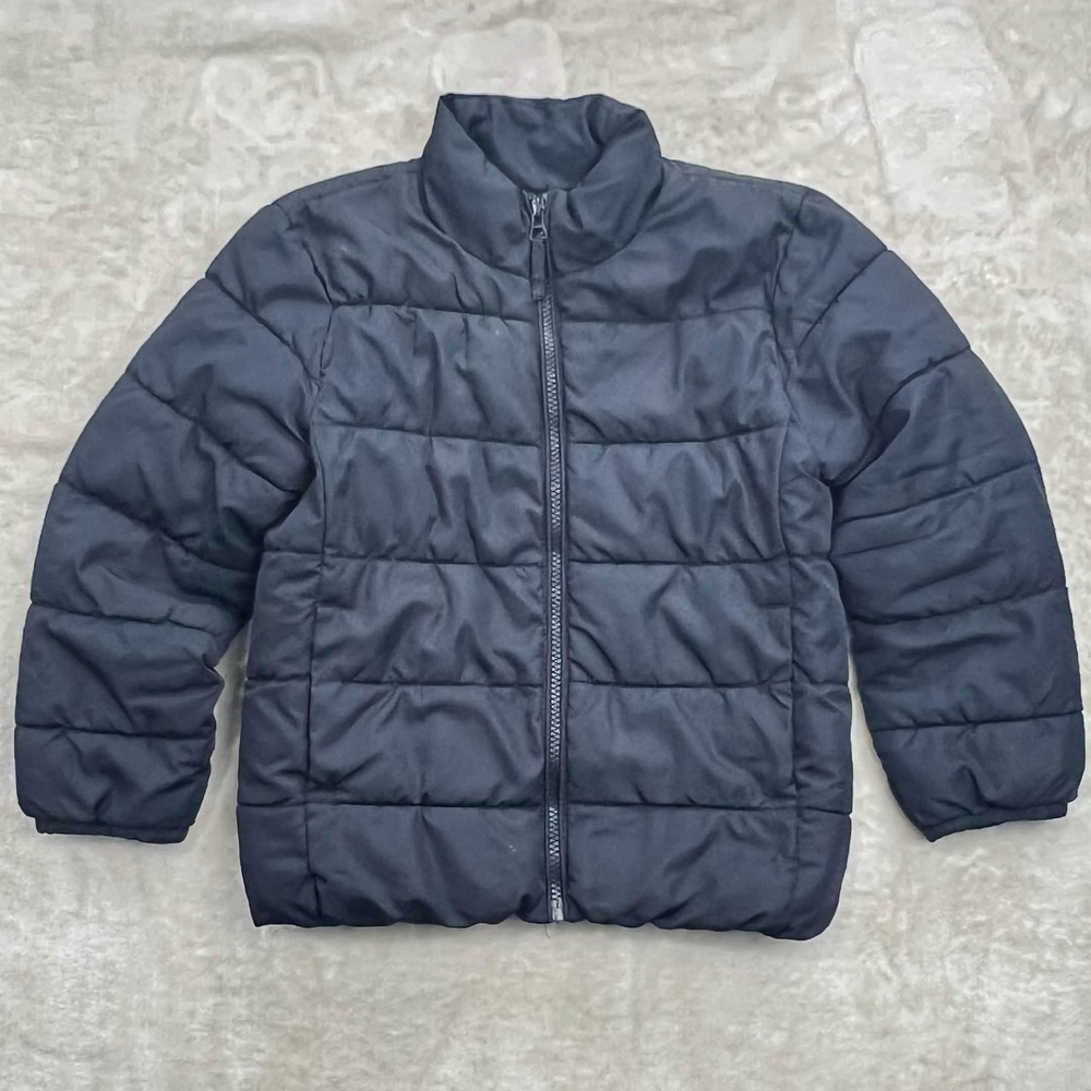GUC The Childrens Place Boys Black Puffer Jacket Size S 5/6 Full Zip Mock Neck